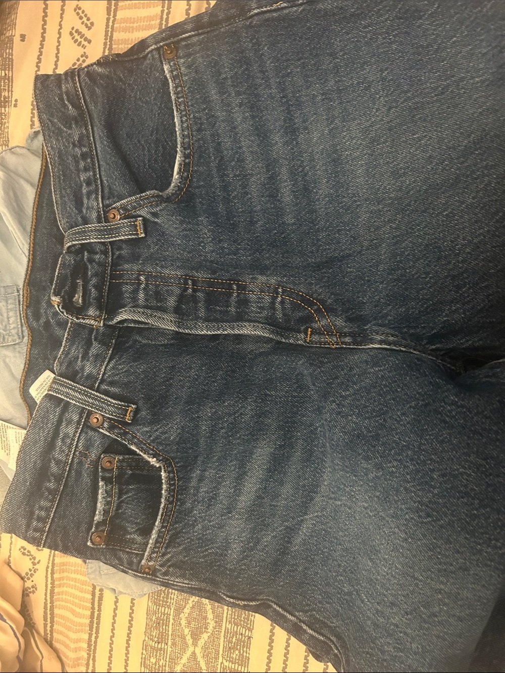 Vintage Style Blue Denim Jeans with Red Tab Detail